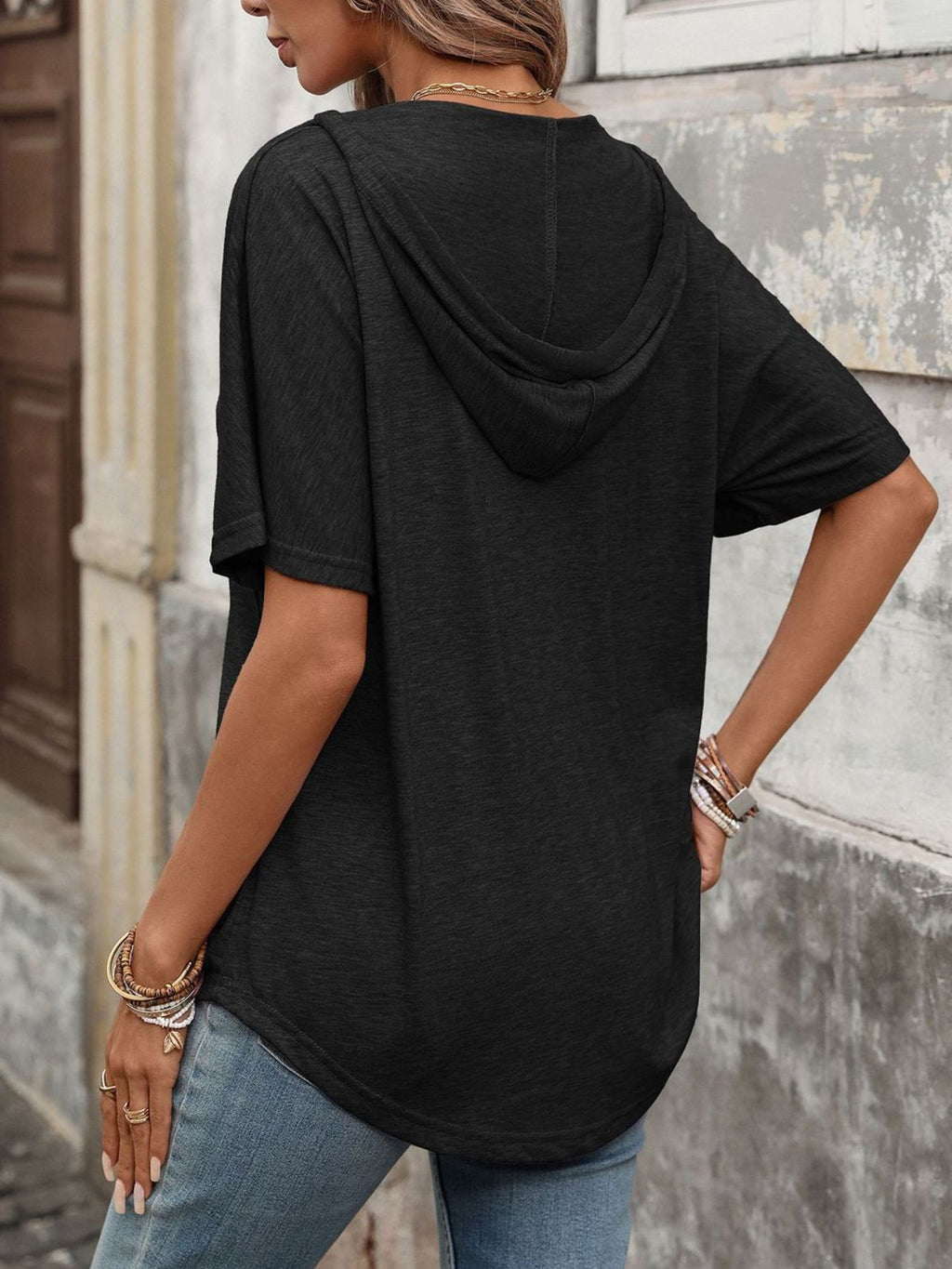 CASUAL SHORT SLEEVE HOODED T-SHIRT Tops