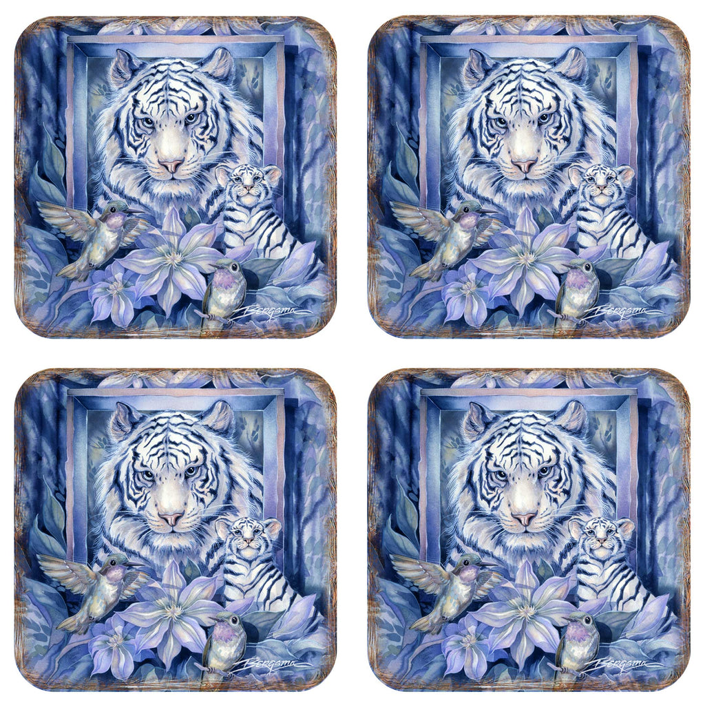 Tiger in the Garden Wooden Cork Coasters Gift Set of 4 by J. Bergsma - Wildlife Decor - 8199461C-S4 Coasters