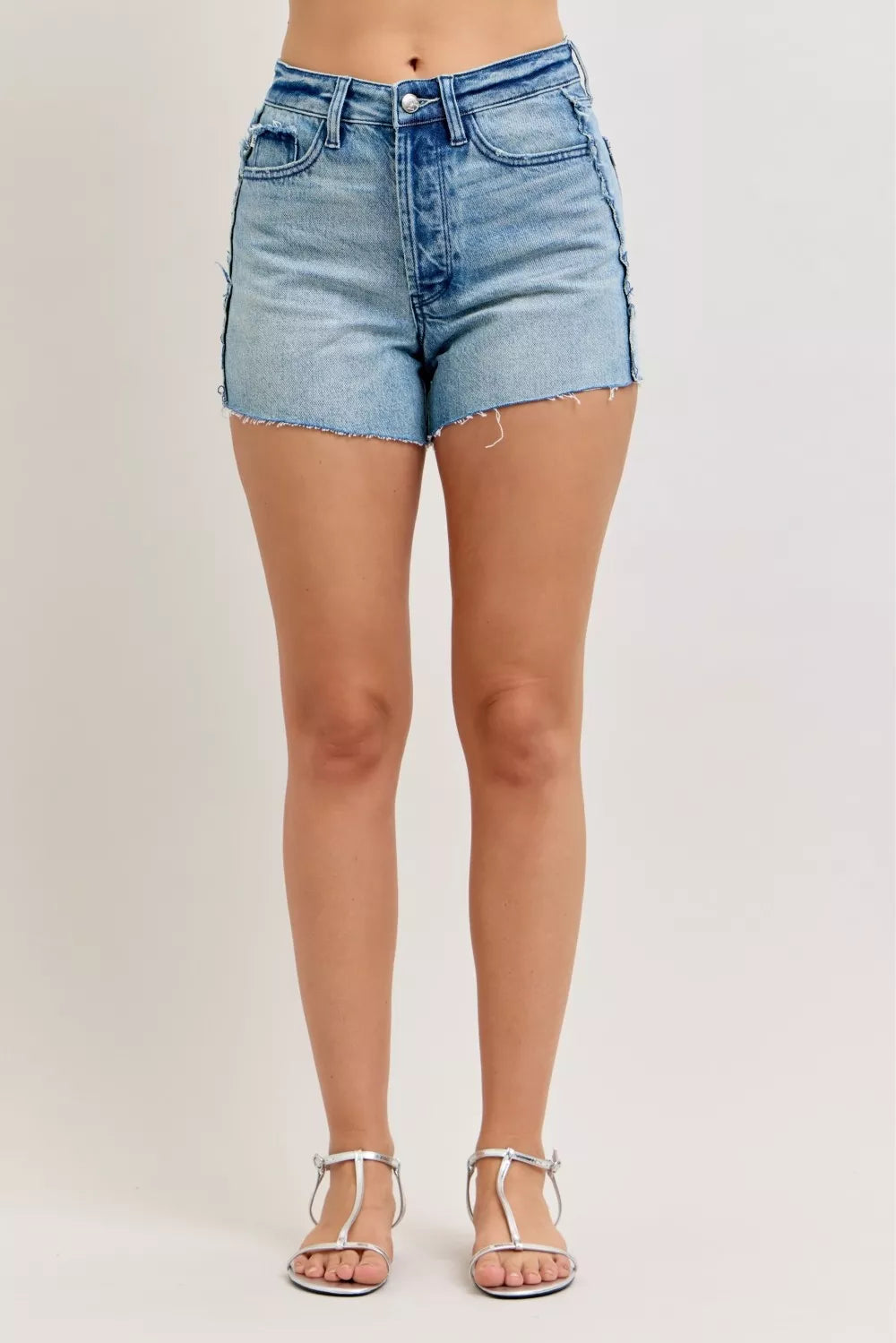 JUDY BLUE RIGID MAGIC CUT OFF DENIM SHORTS WITH RAW SIDE SEAMS Judy Blue Denim