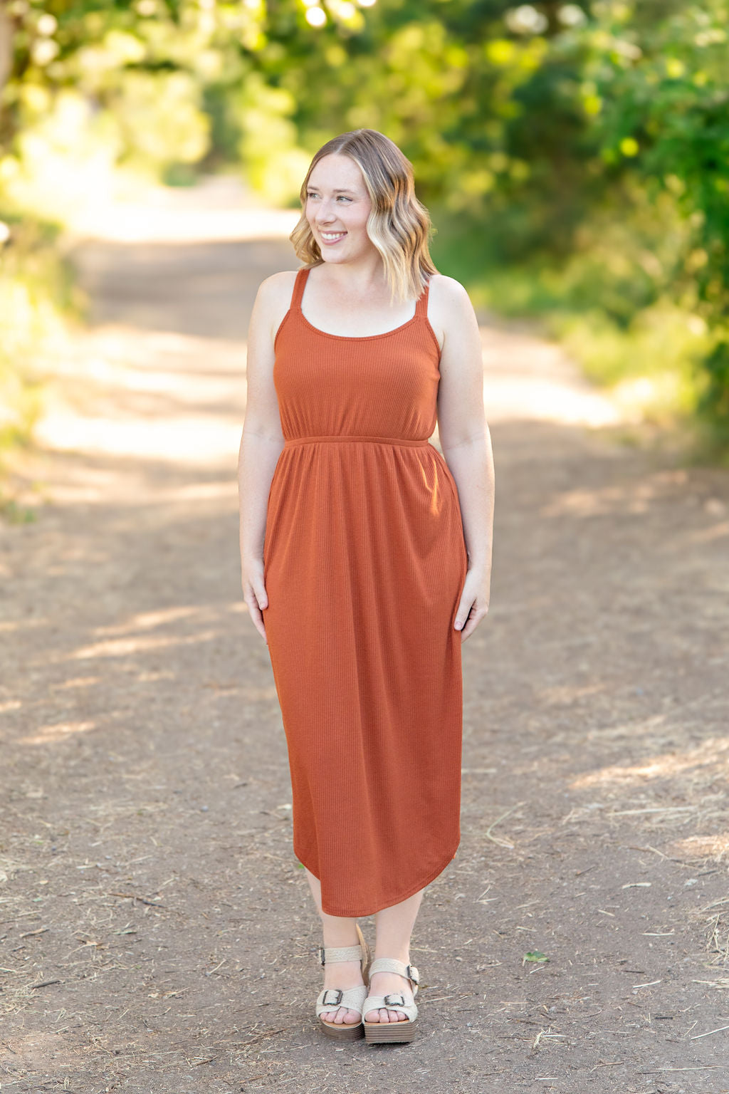 IN STOCK Reagan Ribbed Midi Dress - Rust | Women's Dress FINAL SALE