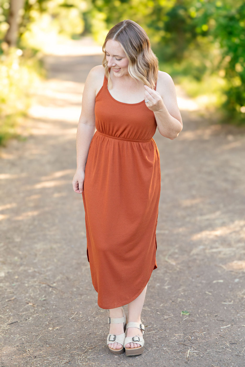 IN STOCK Reagan Ribbed Midi Dress - Rust | Women's Dress FINAL SALE