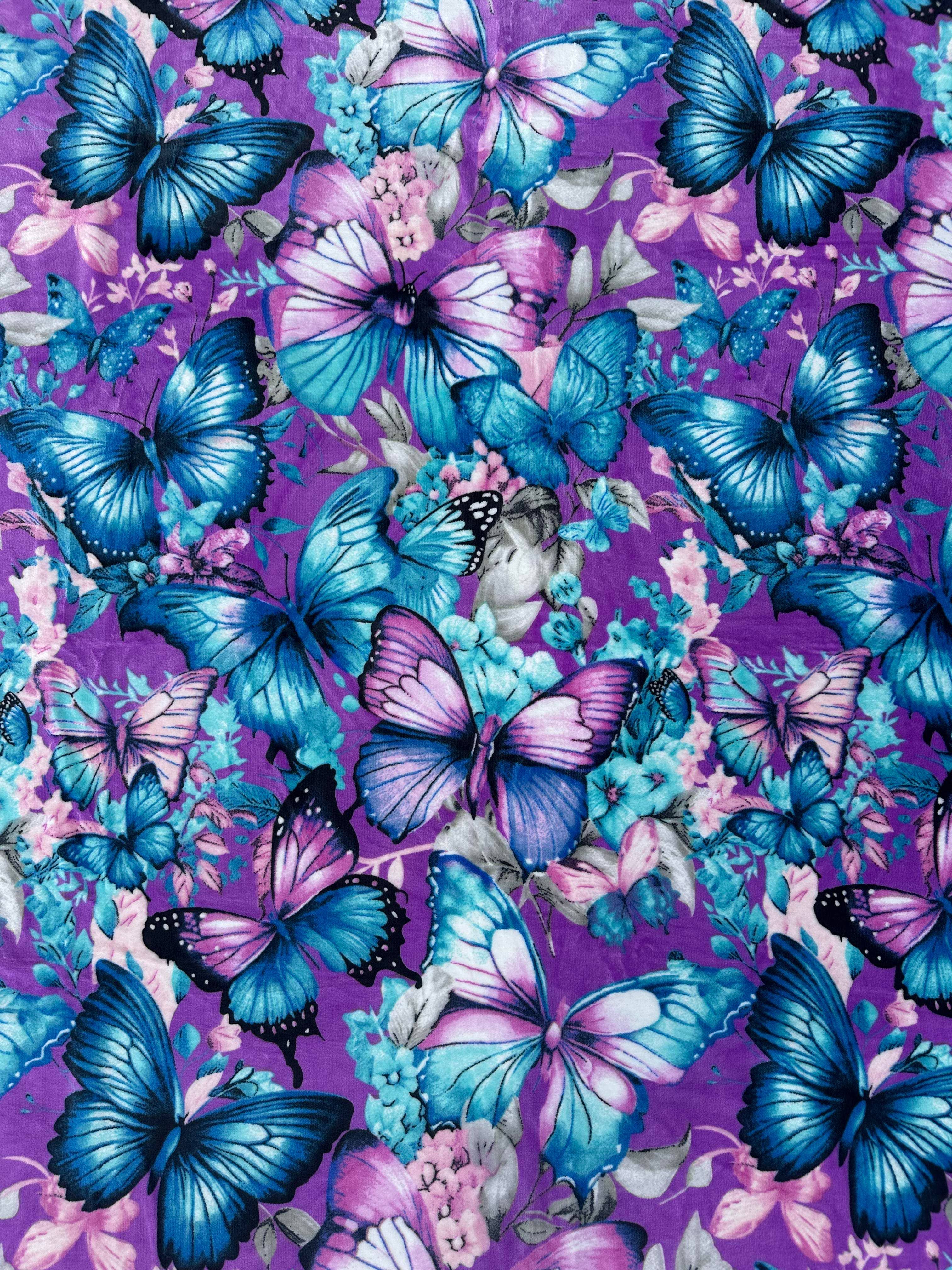 PURPLE AND BLUE BUTTERFLY SUPER KING SIZE SOFT PLUSH BLANKET Blanket