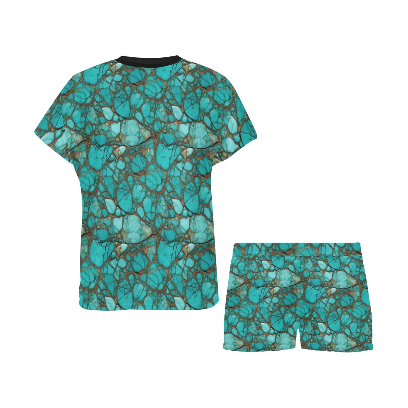 TURQUOISE WOMEN'S TOP AND SHORTS LOUNGE SET TOP