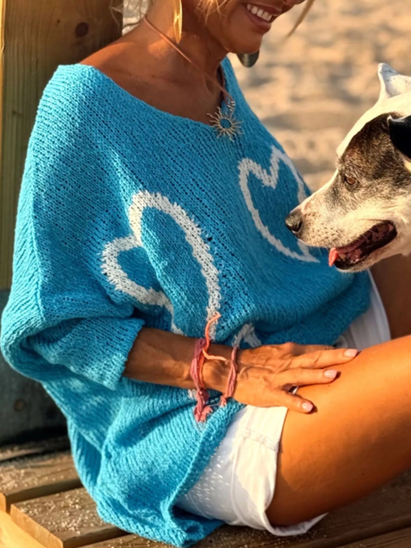 HEART V-NECK DROPPED SHOULDER SWEATER Sweaters
