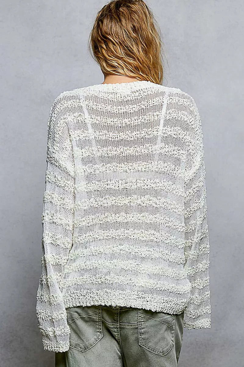 STRIPE PATTERN V-NECK LONG SLEEVE KNIT TOP Tops