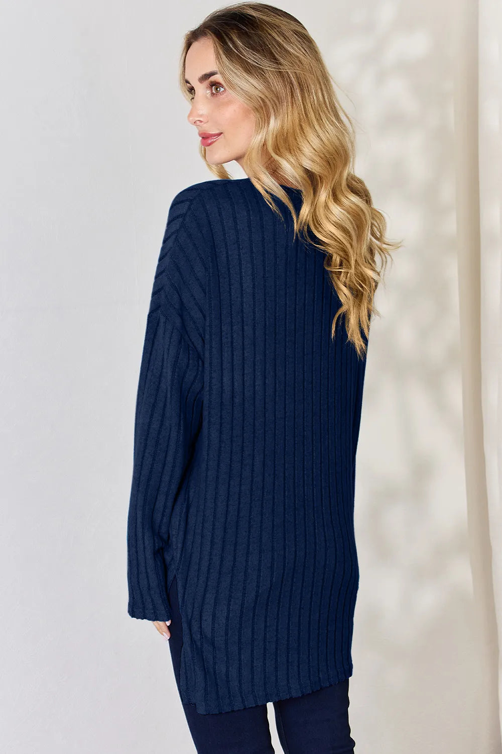 BASIC BAE RIBBED HALF BUTTON LONG SLEEVE HIGH/LOW TSHIRT - AS SEEN ON LIVE!! Long Sleeve Top