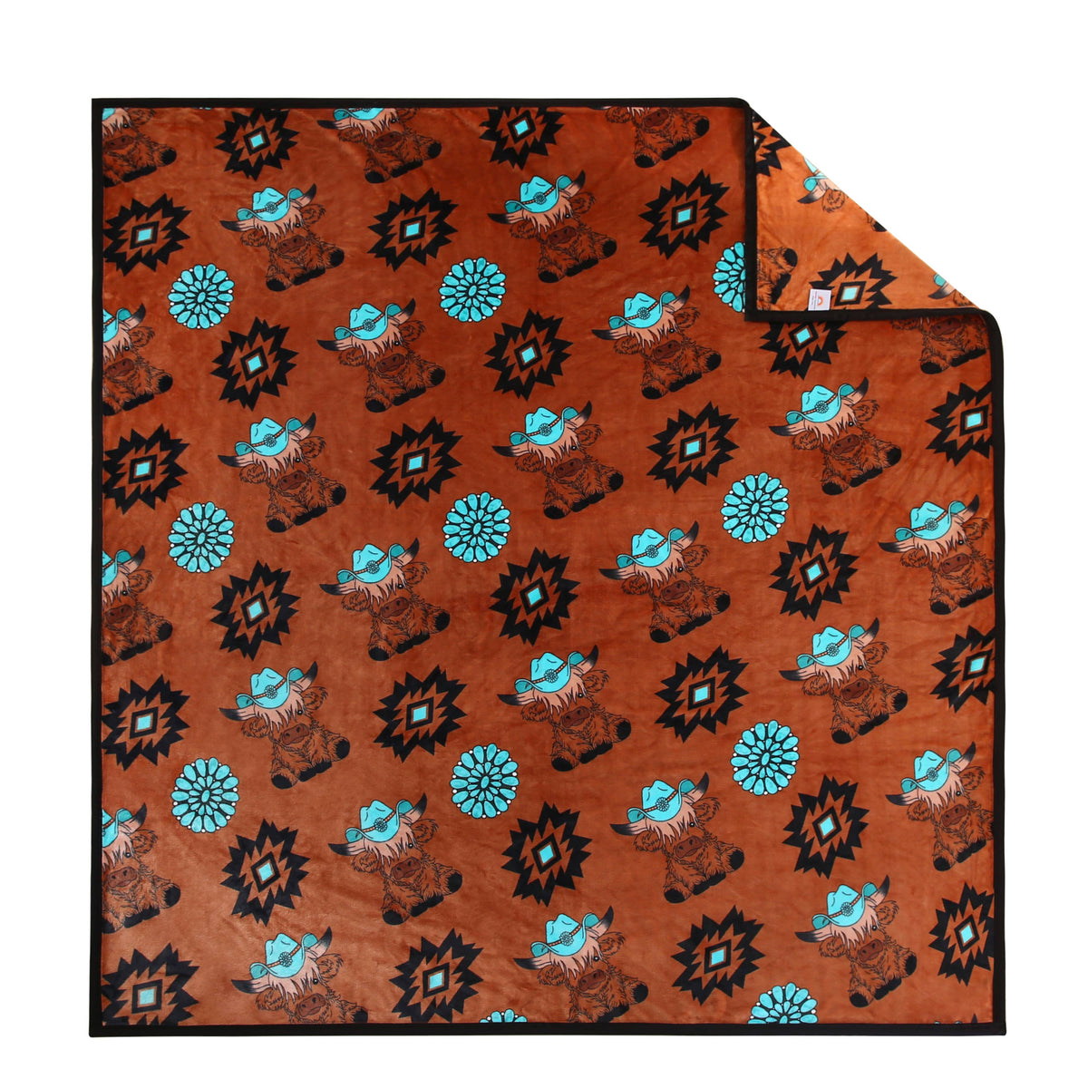 BROWN HIGHLAND HEIFER COW AND CONCHO KING SIZE BLANKET | SUPER PLUSH SOFTNESS Blanket