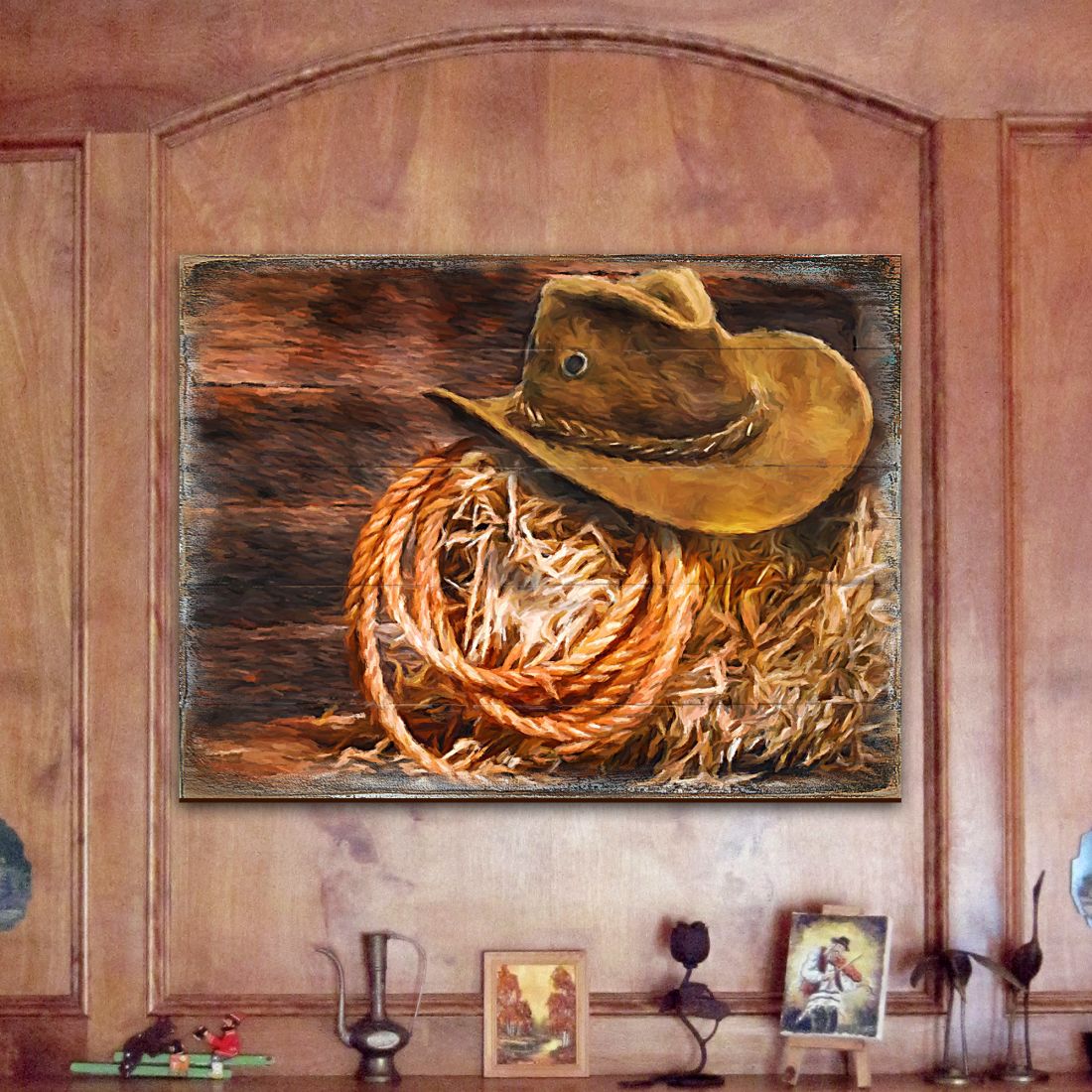 Lothen Cowboy Hat Art Wooden Wall Art by Nature Wonders - Nature Wildlife Decor - 95233B Wall Art
