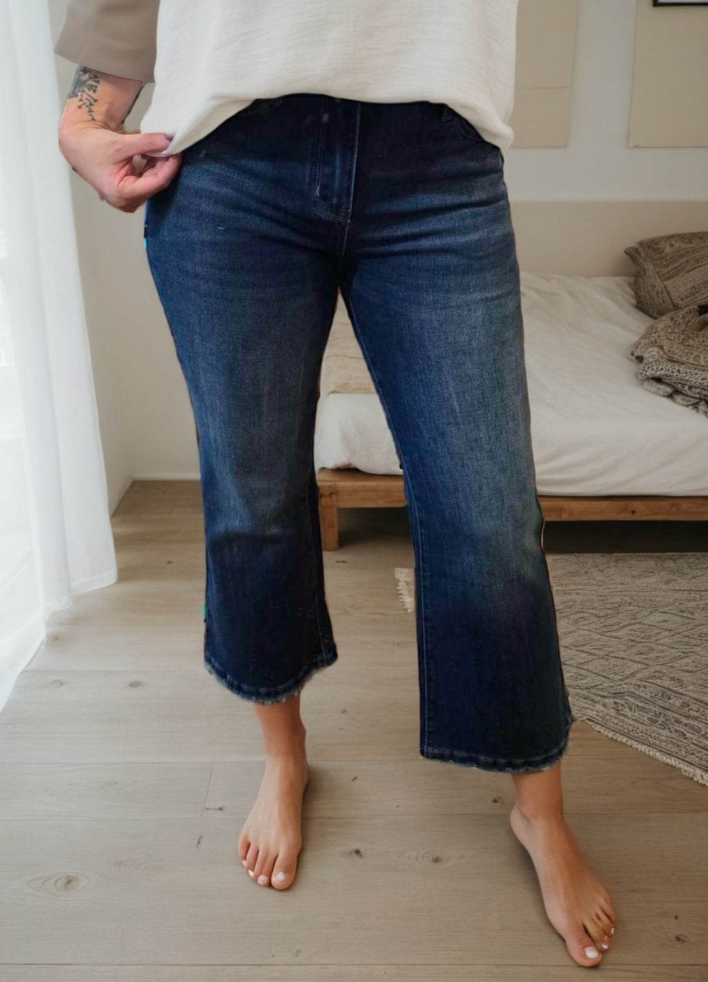 High Rise Cropped Flared Denim