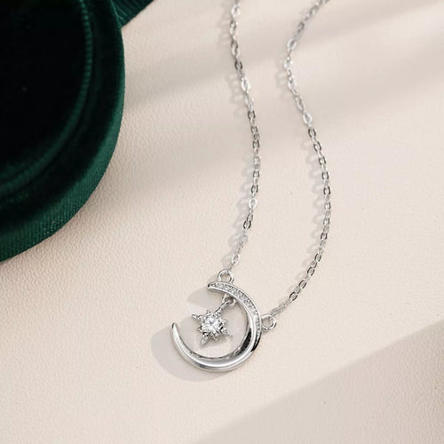 925 Sterling Silver Moissanite Star Moon Necklace Necklace