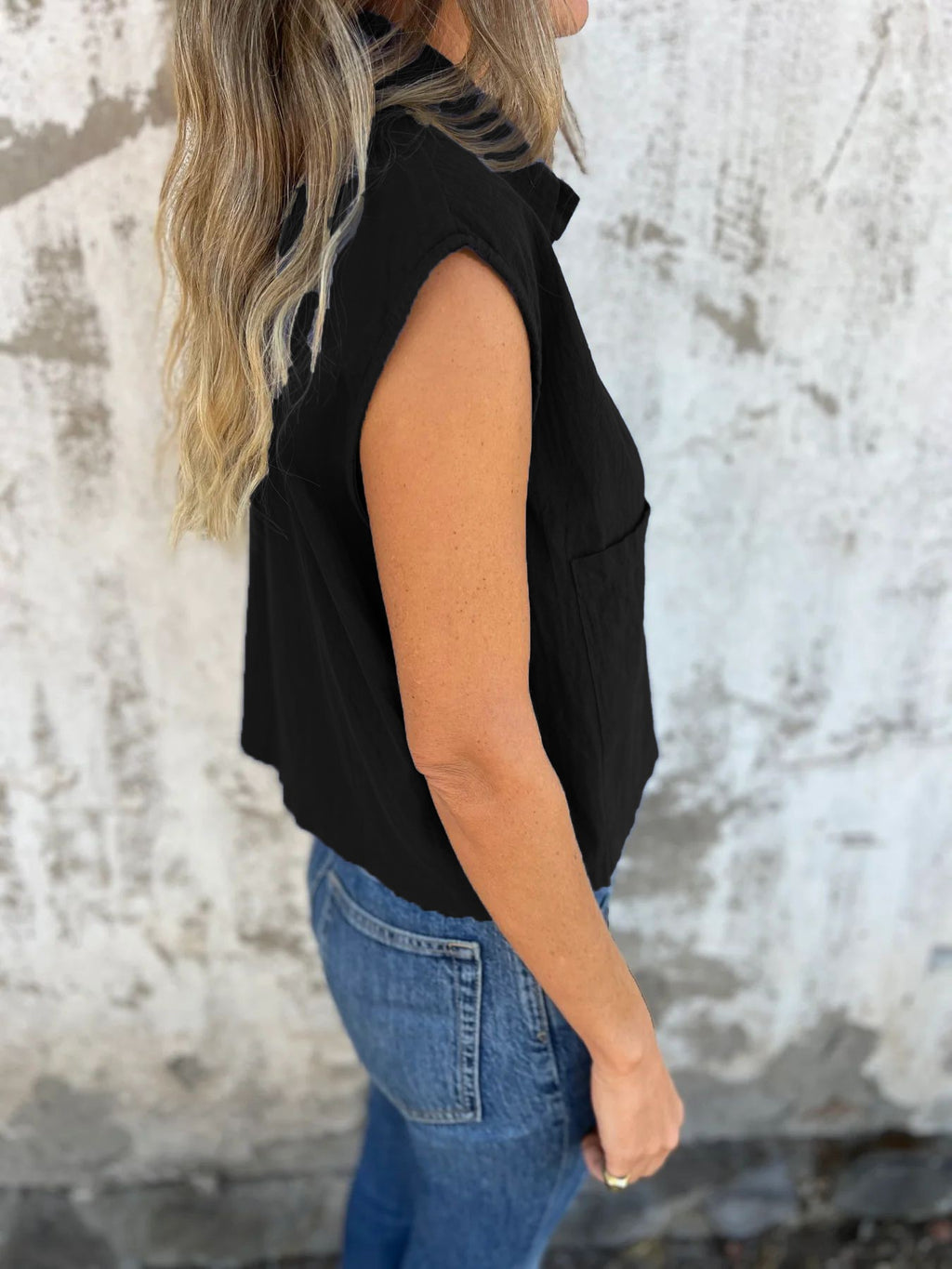 BUTTON DOWN CAP SLEEVE SHIRT Tops