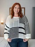 Black and White Stripe Knit  Plus Size Sweater