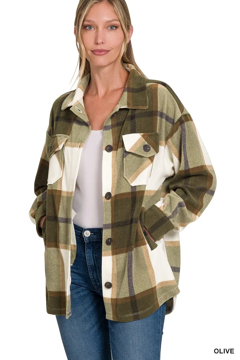 ZENANA OVERSIZED PLAID FLANNEL SHACKET Shacket
