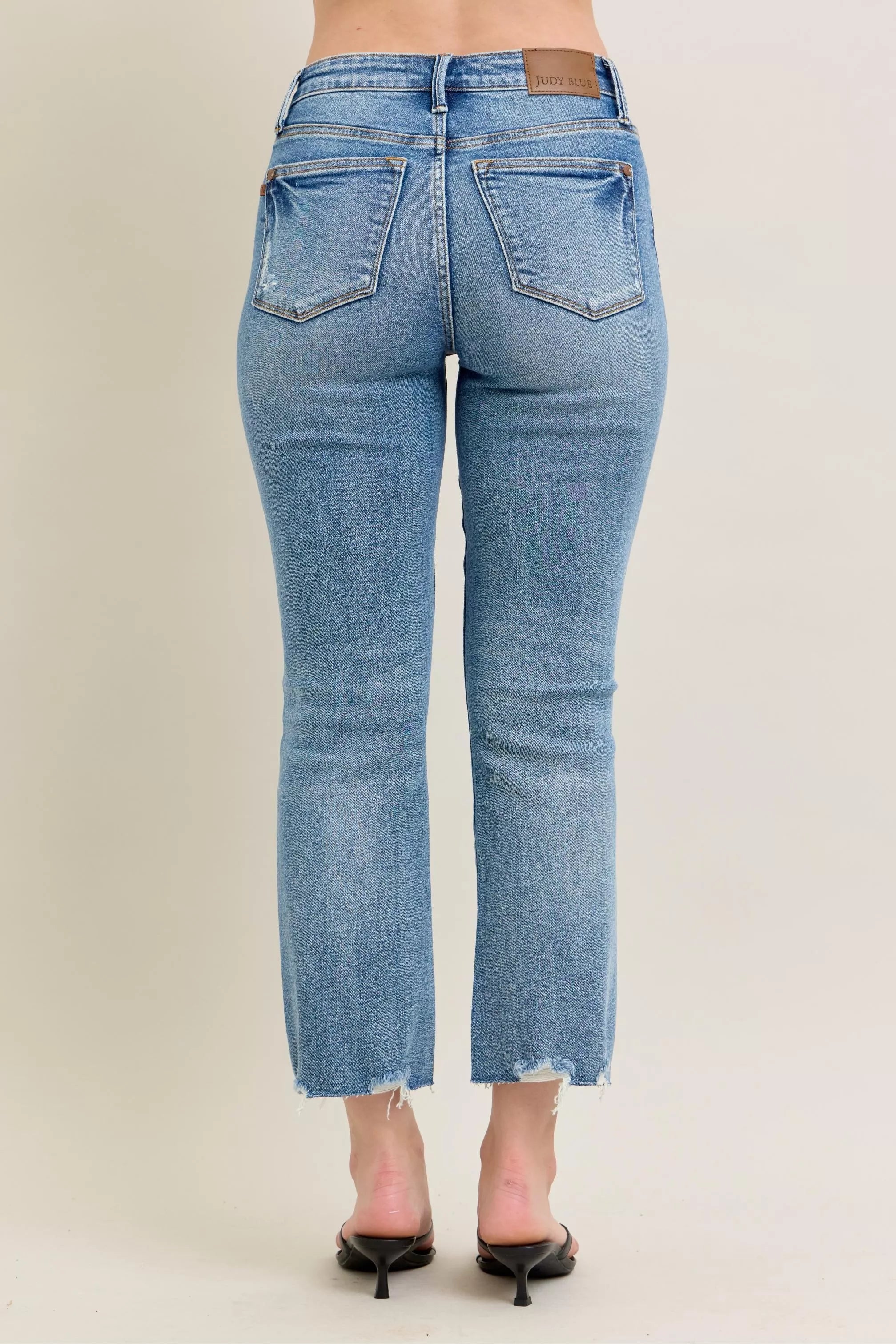 JUDY BLUE VINTAGE WASH DESTROY HEM KICK FLARE JEANS Judy Blue Denim