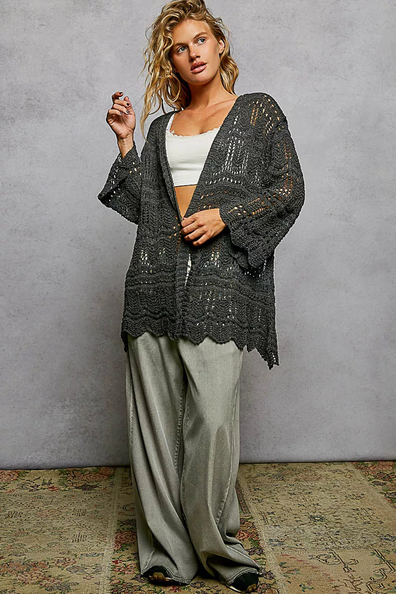 POL OPENWORK LIGHTWEIGHT CARDIGAN WITH SCALLOPED EDGE Cardigan