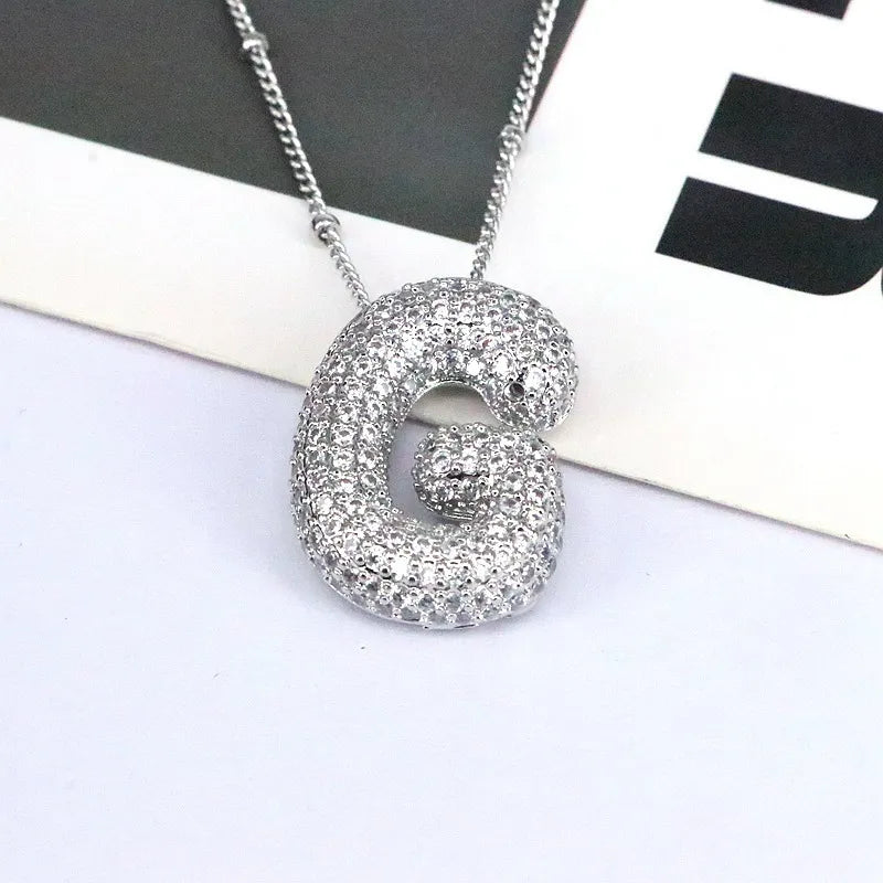 COPPER INLAID ZIRCON LETTER PENDANT NECKLACE Necklace