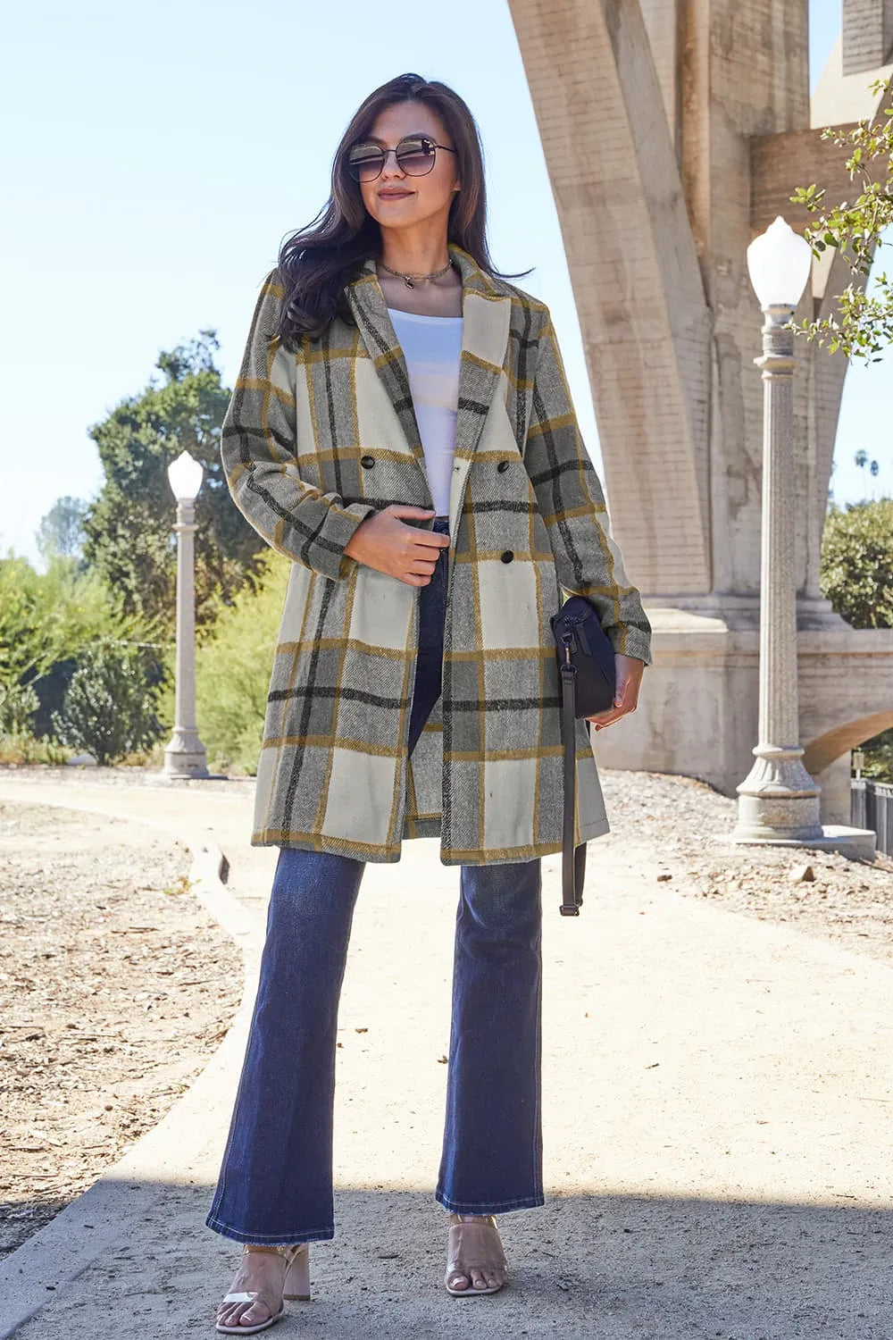 DOUBLE TAKE PLAID BUTTON UP LAPEL COLLAR COAT coat