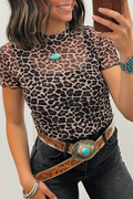 IN THE WILD ANIMAL PRINT MESH SHORT SLEEVE TOP TOP