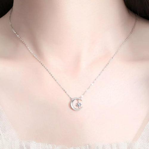 925 Sterling Silver Moissanite Star Moon Necklace Necklace