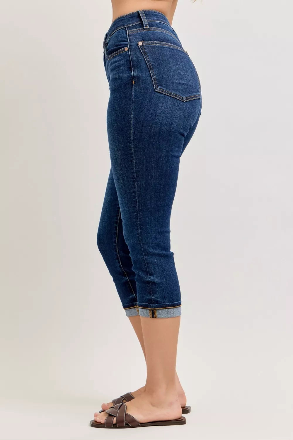 JUDY BLUE HIGH WAIST CAPRI JEANS WITH CUFF Judy Blue Denim