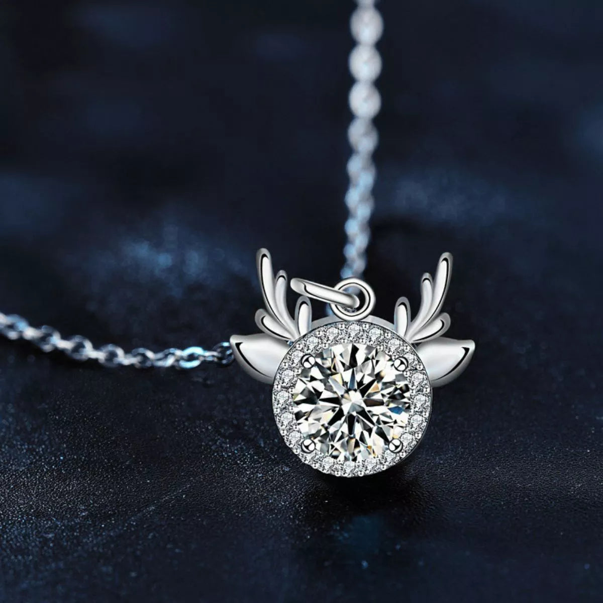 1 Carat Moissanite 925 Sterling Silver Deer Antler Pendant Necklace