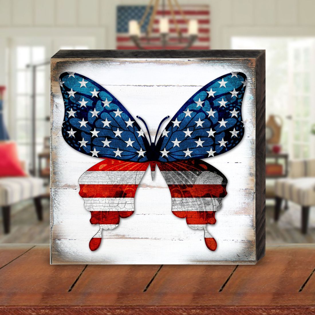 USA BUTTERFLY PATRIOTIC WALL BLOCK - AMERICAN PATRIOTIC DECOR Wall Art