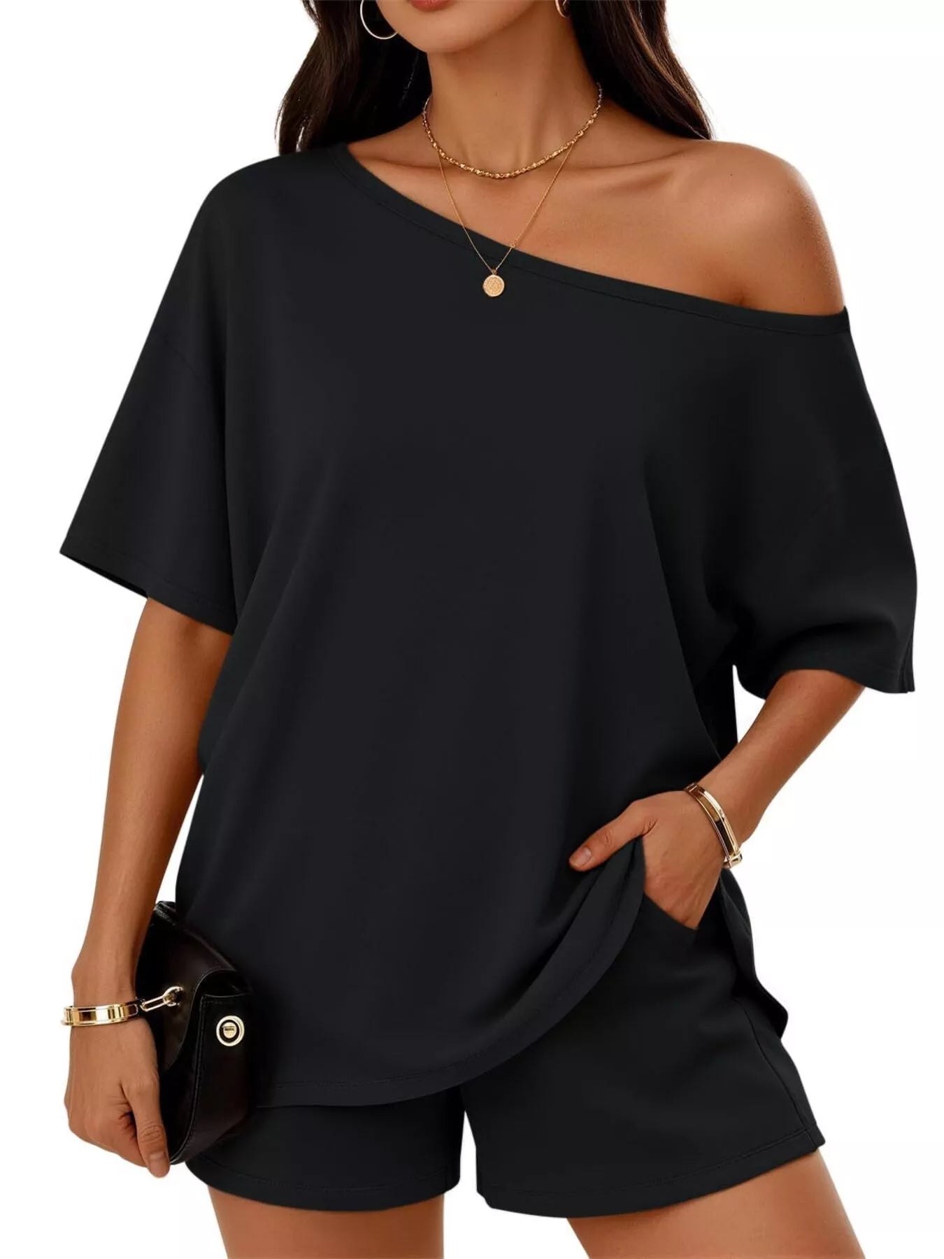BOAT NECK TEE AND SHORTS SET SHORT SET
