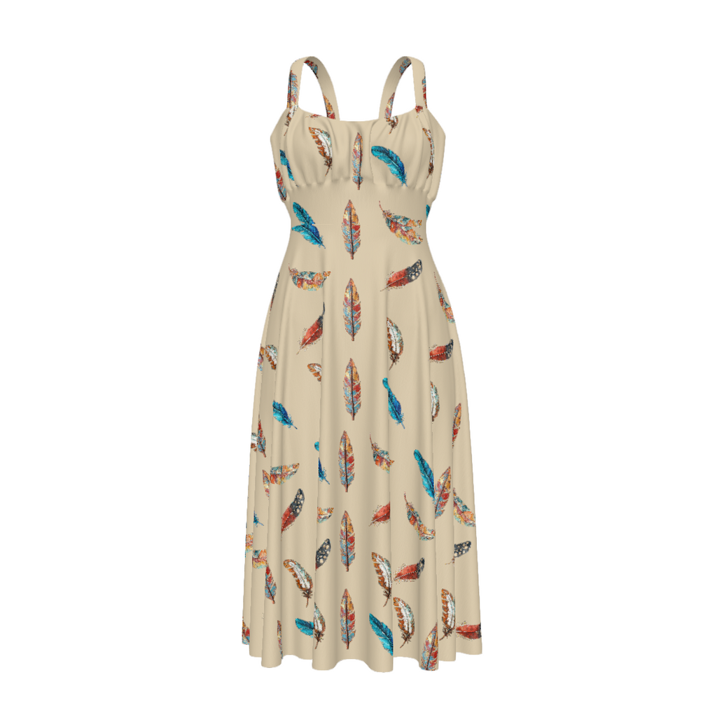 Baha Ranch Country Girl Feather Print High Waist Sun Dress Dresses