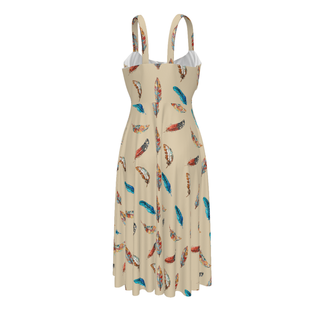 Baha Ranch Country Girl Feather Print High Waist Sun Dress Dresses