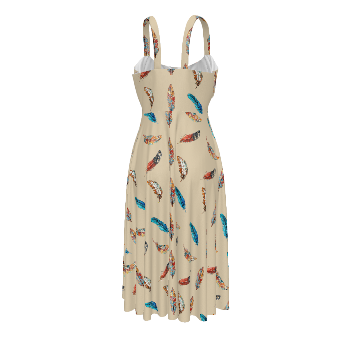 Baha Ranch Country Girl Feather Print High Waist Sun Dress Dresses