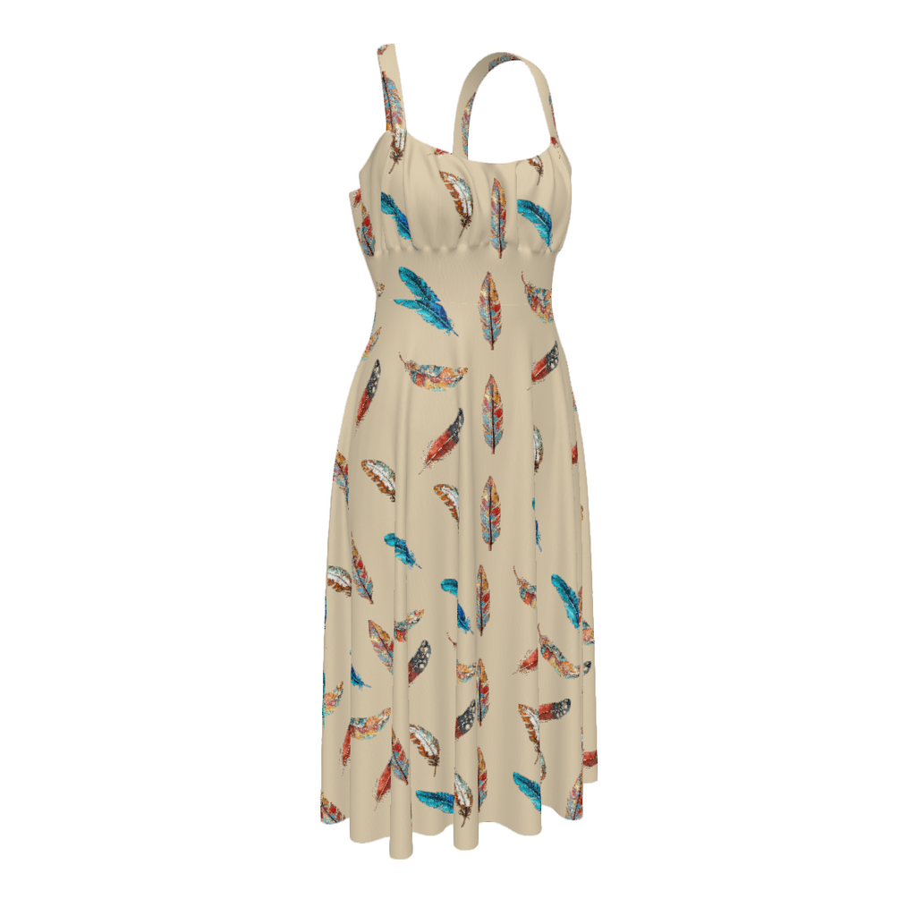 Baha Ranch Country Girl Feather Print High Waist Sun Dress Dresses