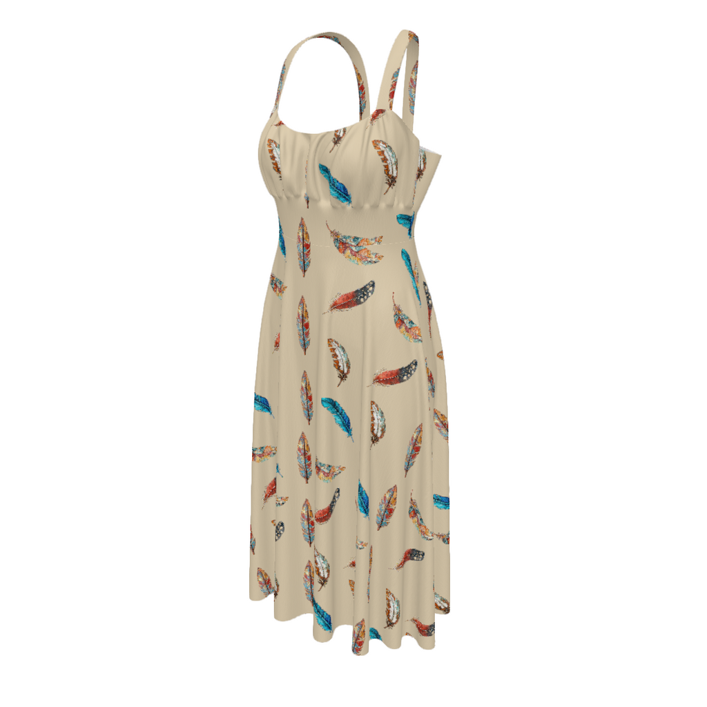 Baha Ranch Country Girl Feather Print High Waist Sun Dress Dresses