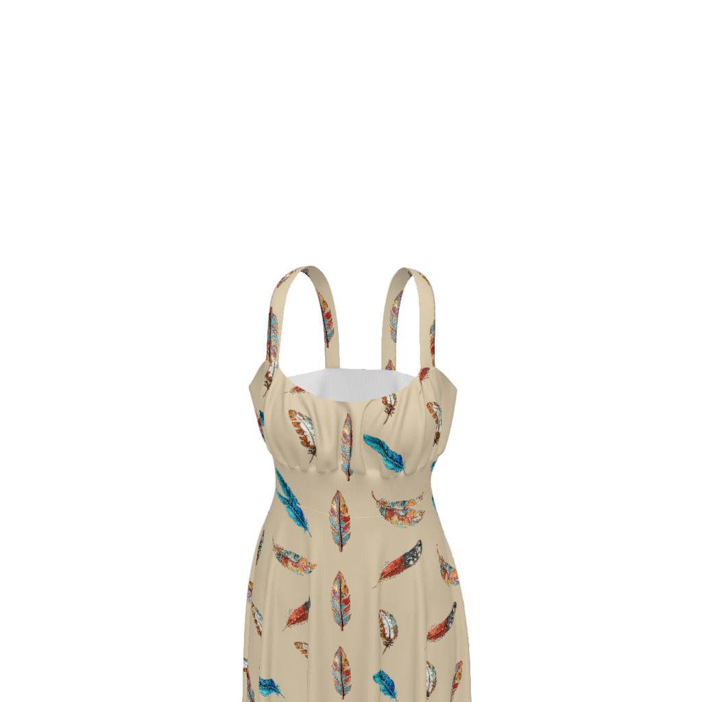 Baha Ranch Country Girl Feather Print High Waist Sun Dress Dresses
