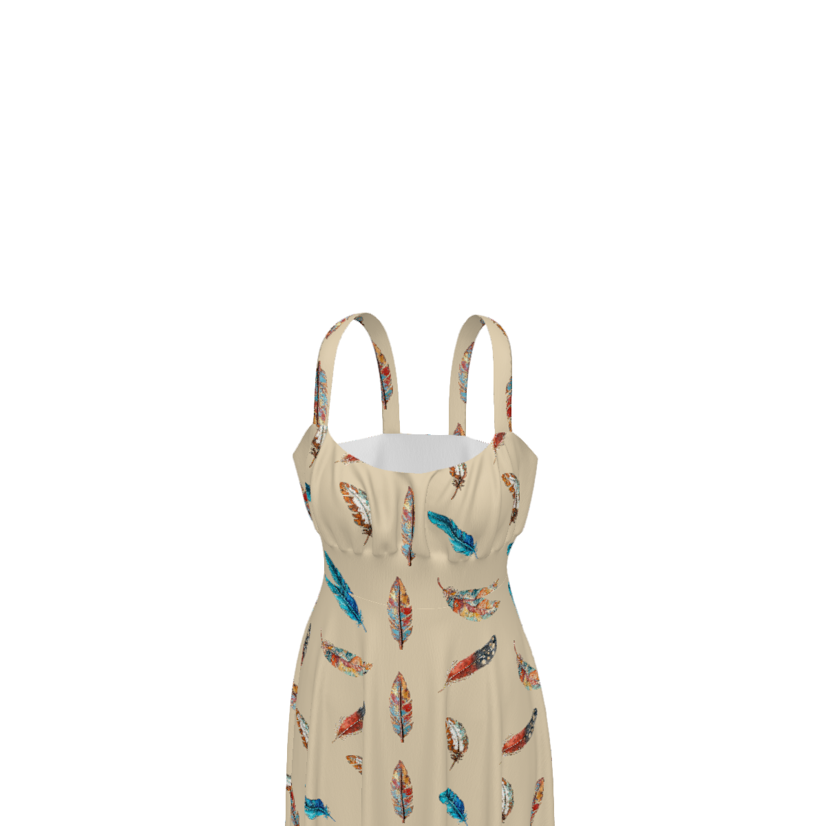 Baha Ranch Country Girl Feather Print High Waist Sun Dress Dresses