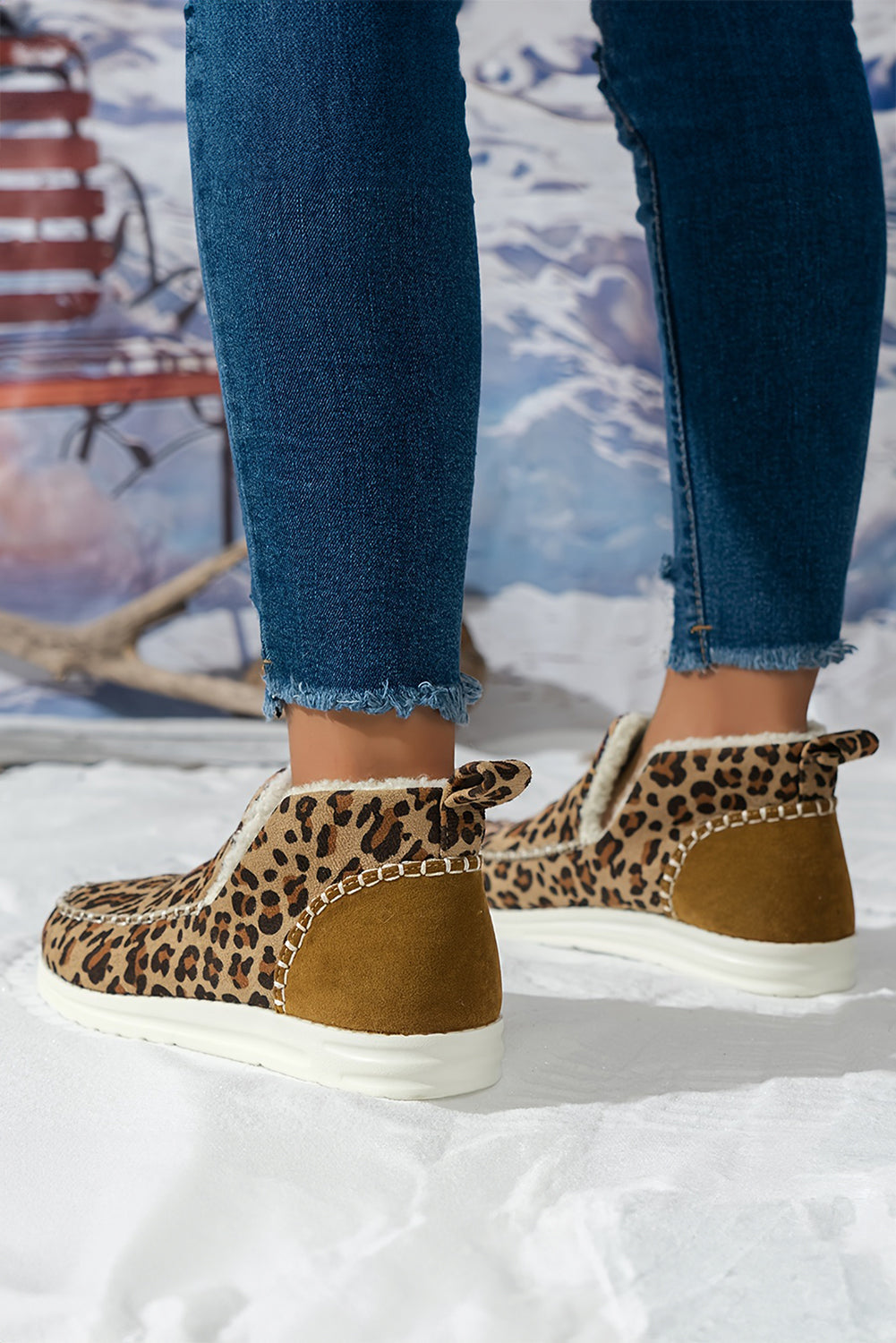 Leopard Print Fleece Lined Winter Snow Boots