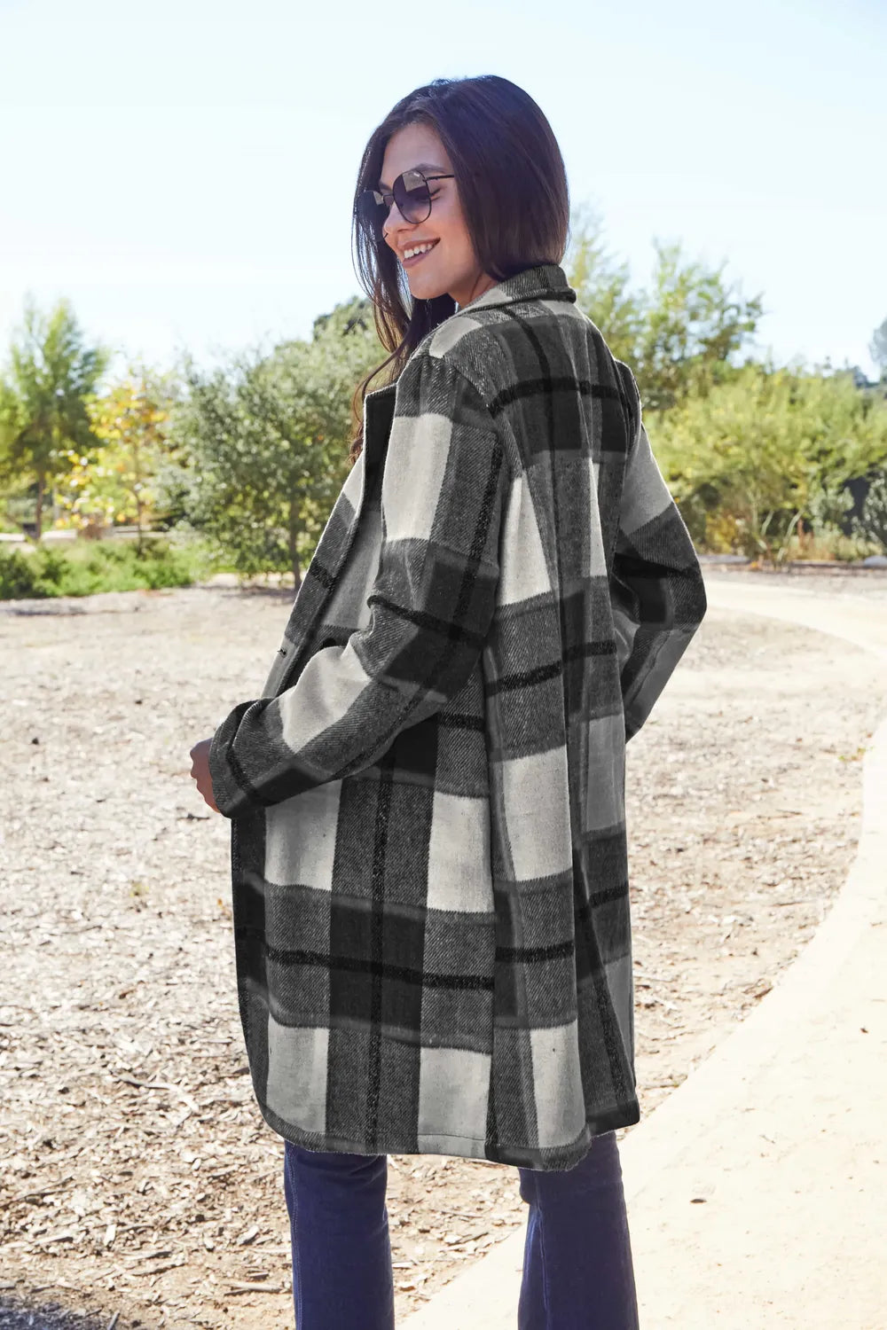 DOUBLE TAKE PLAID BUTTON UP LAPEL COLLAR COAT coat