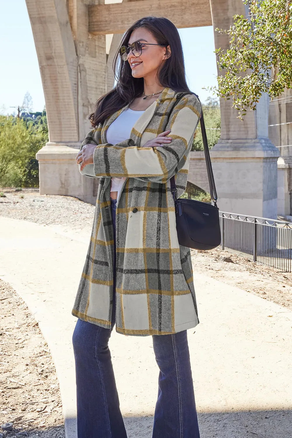DOUBLE TAKE PLAID BUTTON UP LAPEL COLLAR COAT coat