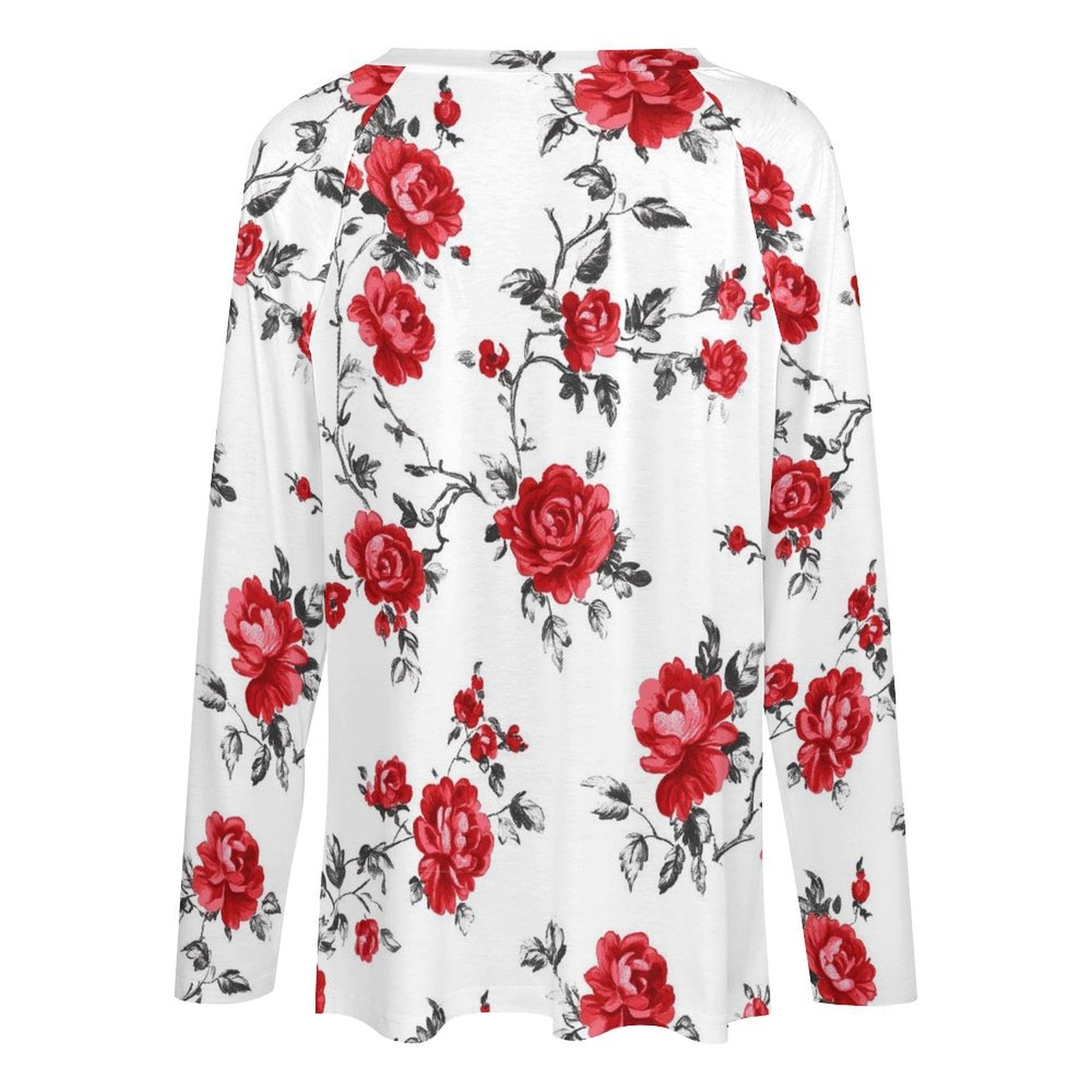 Baha Ranch Colores de Mexico Red Rose Floral Long Sleeve Top All Over Print Shirt