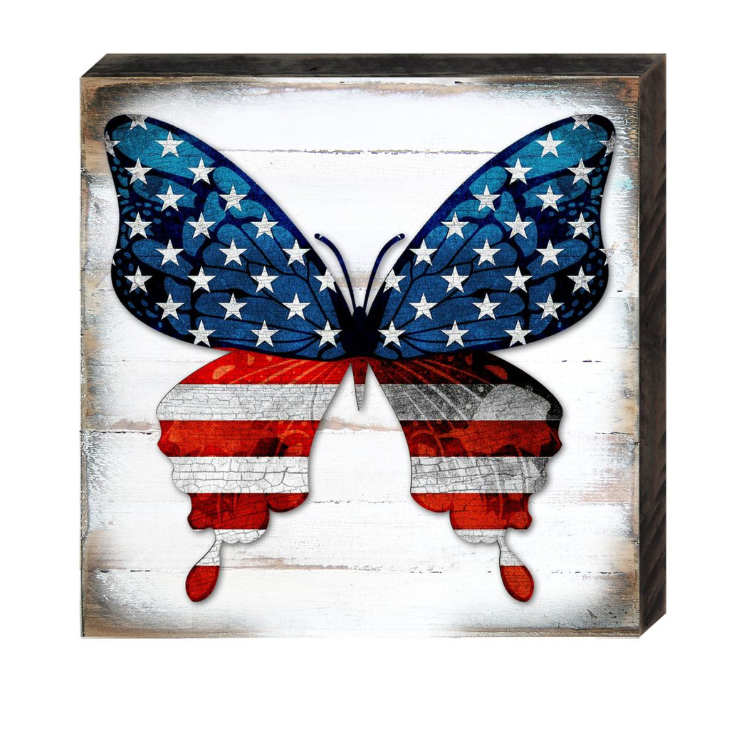 USA BUTTERFLY PATRIOTIC WALL BLOCK - AMERICAN PATRIOTIC DECOR Wall Art