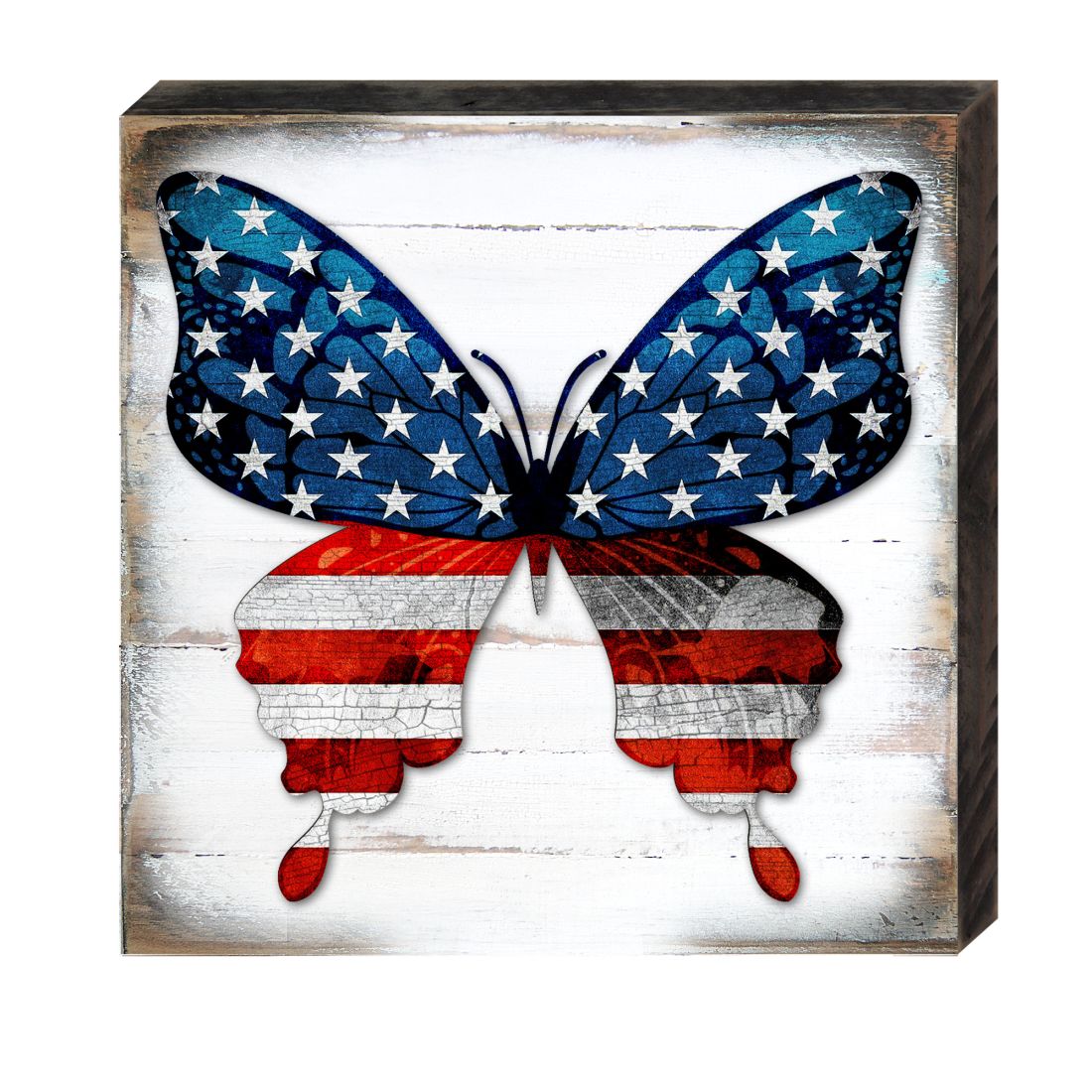 USA BUTTERFLY PATRIOTIC WALL BLOCK - AMERICAN PATRIOTIC DECOR Wall Art