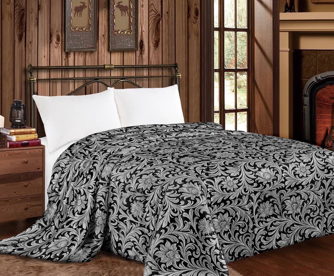 SILVER FLORAL MIA BLANKET - OVERSIZED KING SIZE Blanket