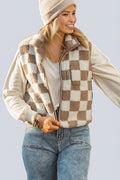 Khaki Checkered Sherpa Vest