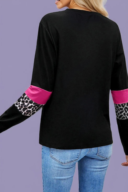 Rose & Leopard Crew Neck Top