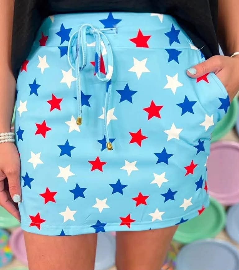 RED, WHITE AND BLUE STAR SKORT - STRETCHY SKORT