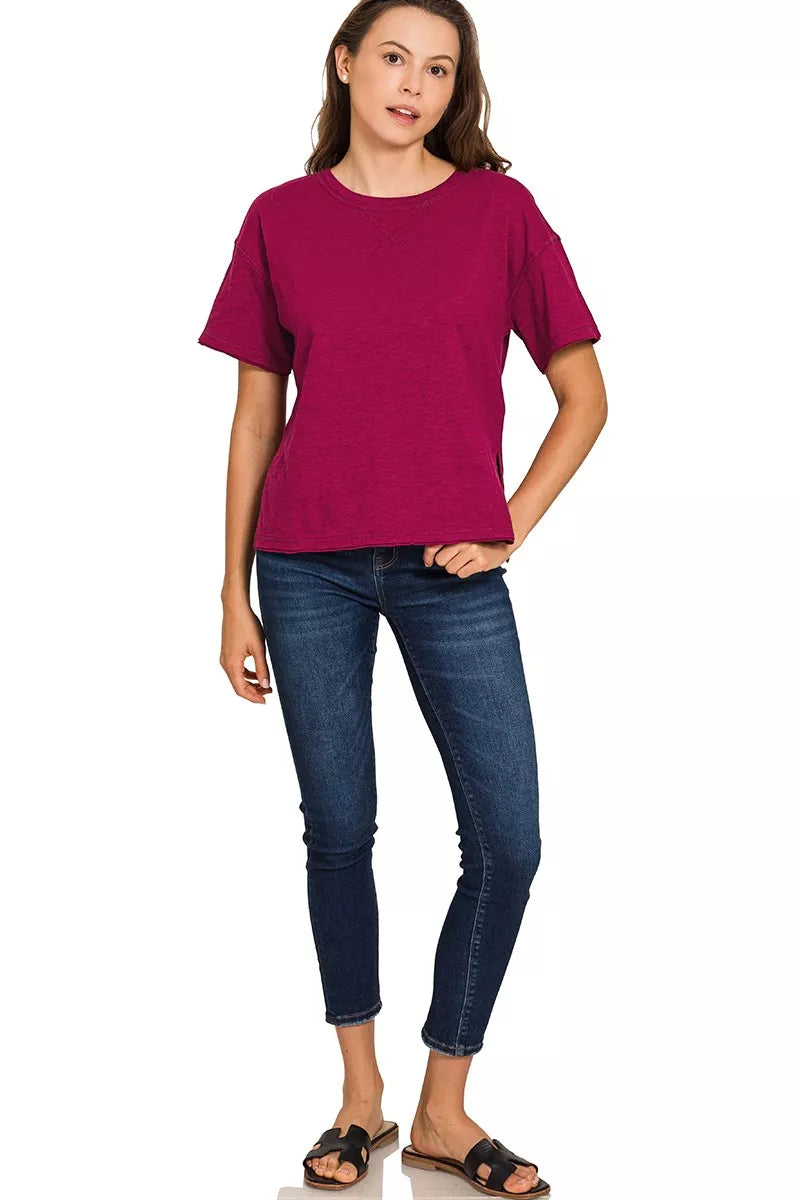 ZENANA COTTON SLUB SHORT SLEEVE TEE Tops