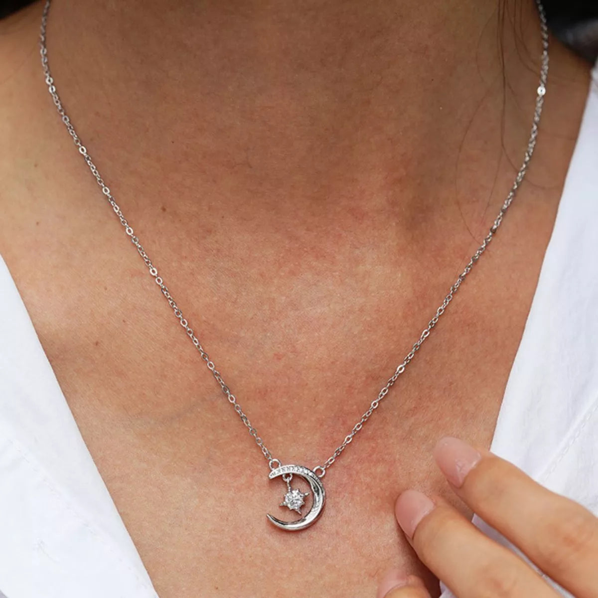 925 Sterling Silver Moissanite Star Moon Necklace