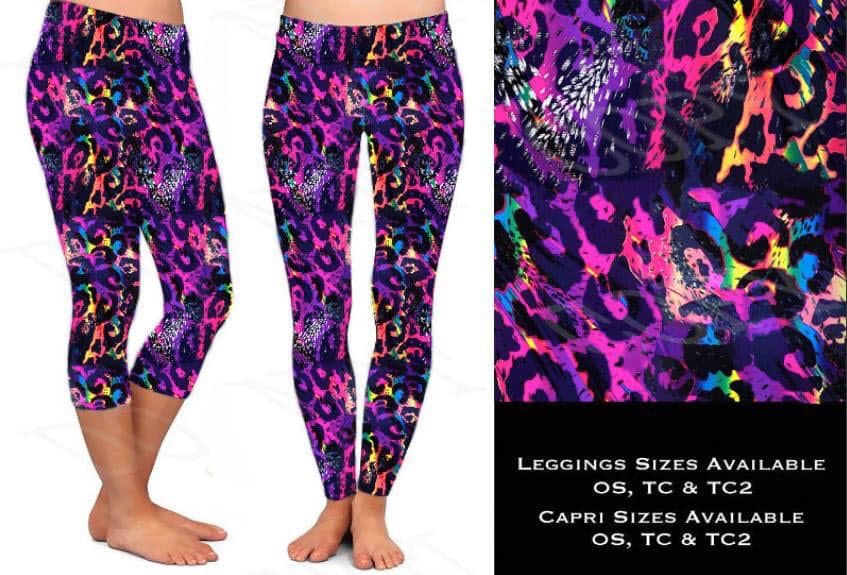PURPLE LEOPARD LEGGINGS, CAPRIS WITH POCKETS