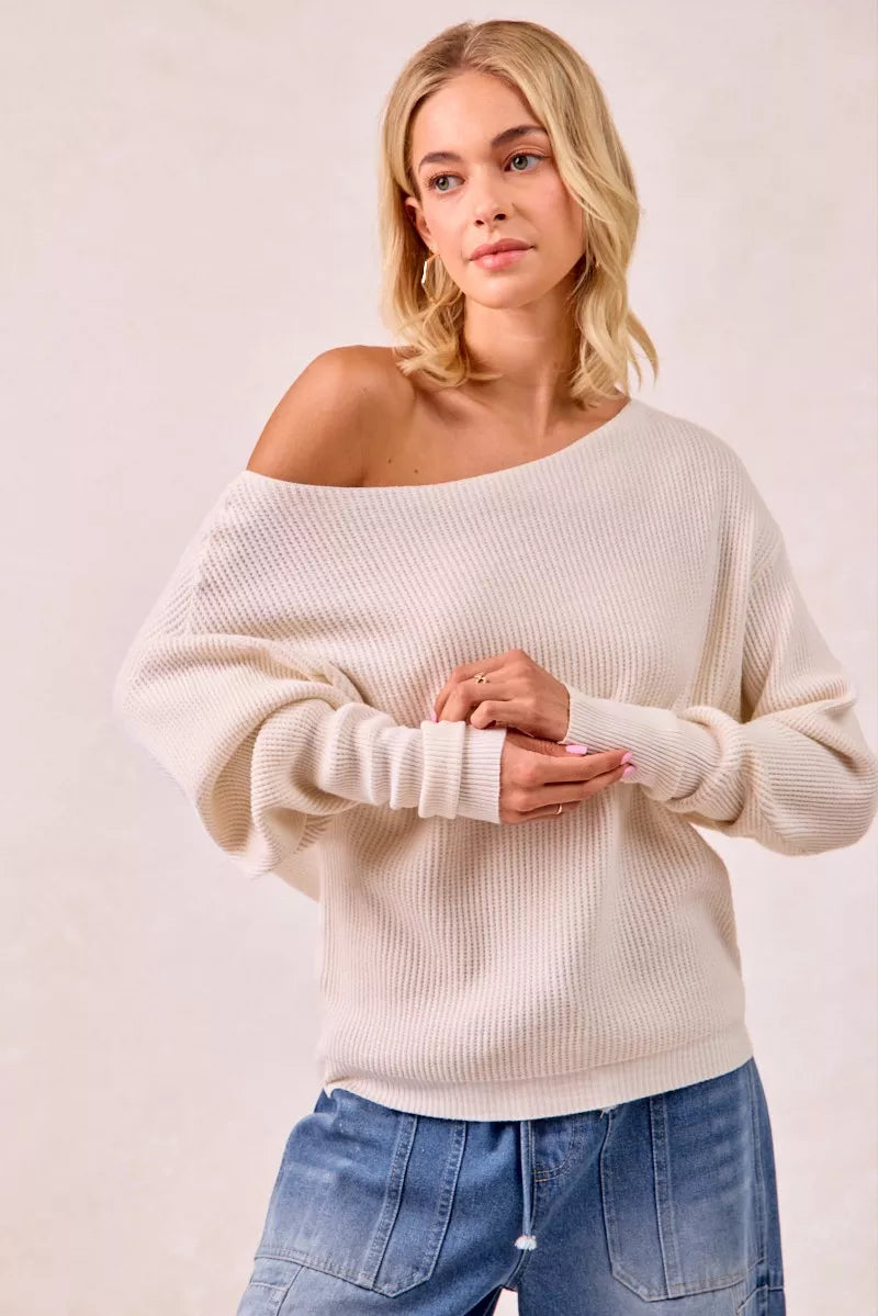 BIBI WAFFLE KNIT OFF SHOULDER TOP Shirts & Blouses