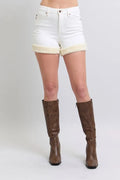 Judy Blue Full Size High Waist Shearling Cuff Denim Shorts Plus Size