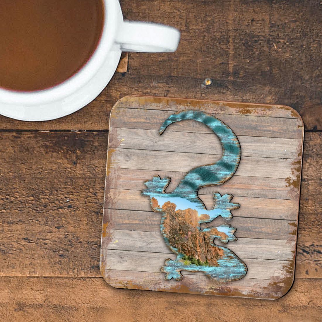 Gecko Wooden Cork Coasters Gift Set of 4 by Nature Wonders - Nature Wildlife Decor - 8199434C-S4 Coasters